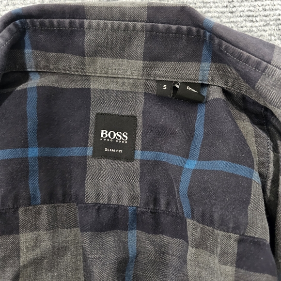 Hugo Boss Slim Fit Blue Gray Plaid Button Up Shirt Mens S Cotton Cashmere Blend - Picture 6 of 12
